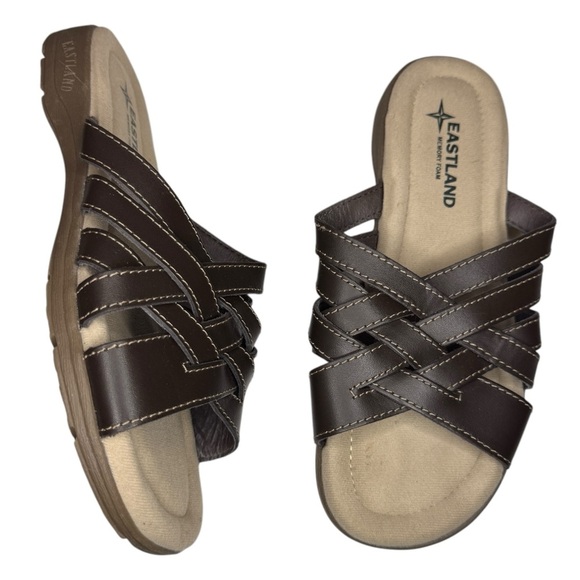 Eastland Hazel Brown leather slides sandals shoes women’s size 8 boho casual - Picture 1 of 12
